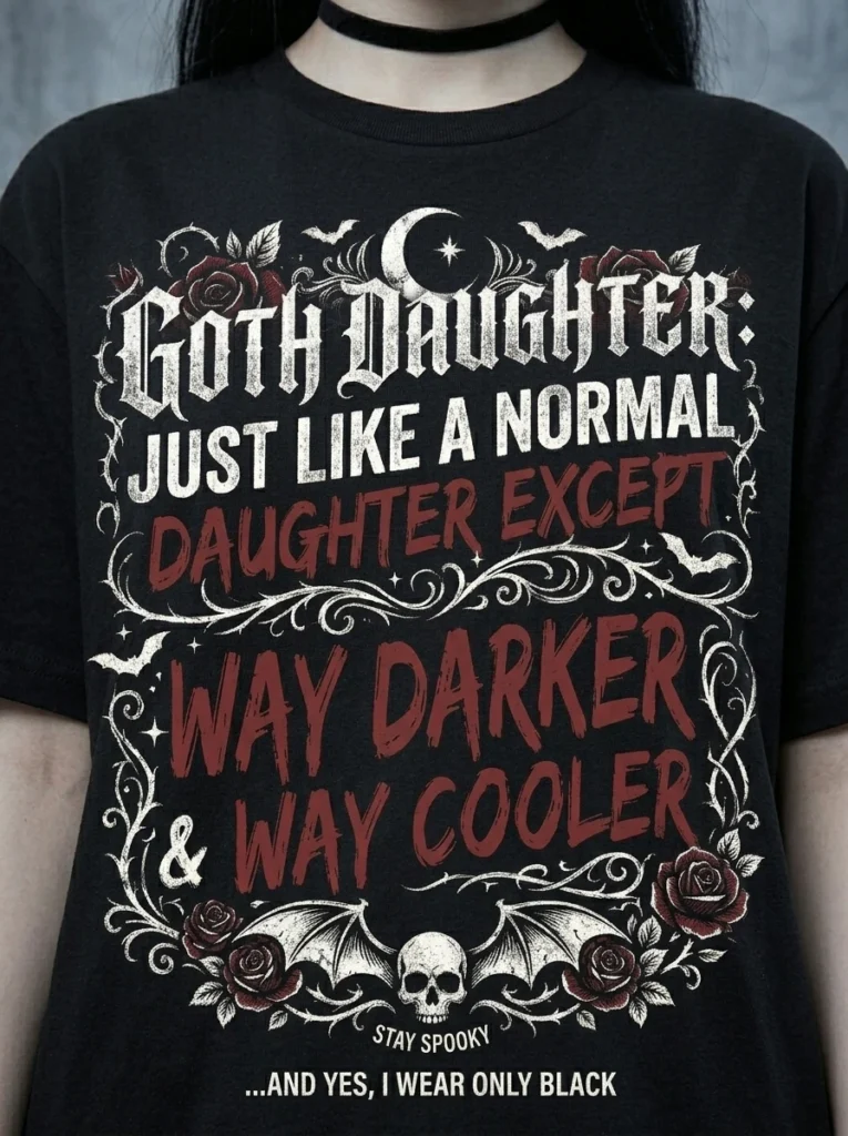 Goth Daughter Way Darker Way Cooler t-shirt on model
